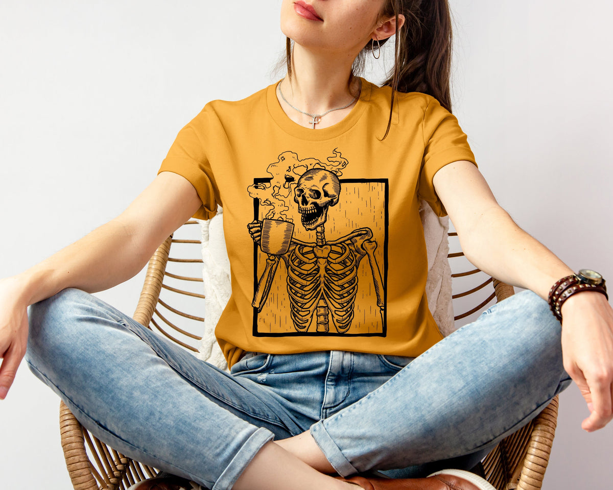 Coffee Drinking Skeleton Graphic Tee product image 1