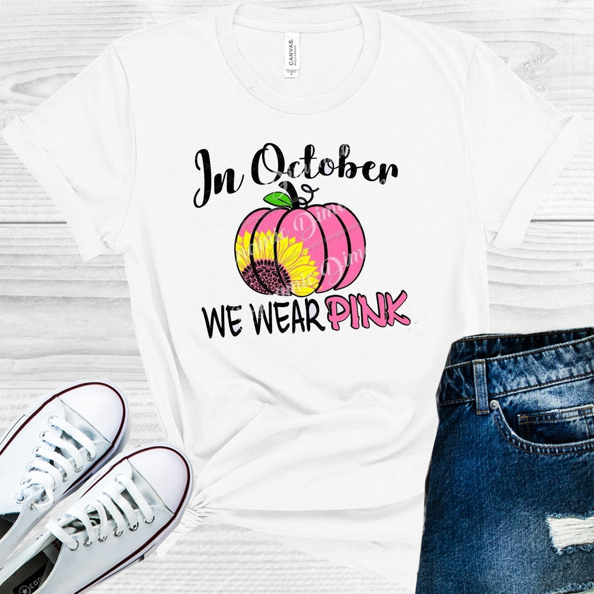 In October We Wear Pink Breast Cancer Awareness Graphic Tee product image 1